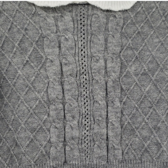 Miu Miu Gray Cropped Cable Knit Sweater Long Sleeve White Peter Pan Collar L - Picture 4 of 13